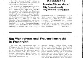 Um Wahlreform und Frauenstimmrecht in Frankreich; aus: Die Frau, 41. Jg., Nr. 4, April 1932, Seite 13