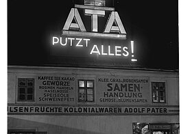 Leuchtreklame für ATA-Putzmittel im 12. Bezirk
