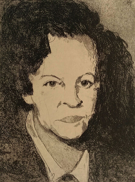 Porträt-Zeichnung von Marlen Haushofer in schwarz