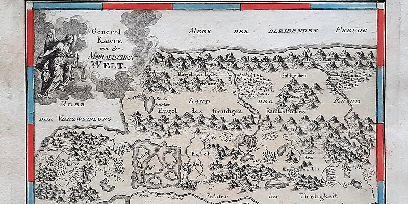 Landkarte mit rot-blauem Rahmen