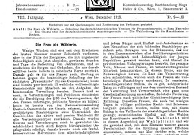 Fürth, Ernestine von: Die Frau als Wählerin; aus: Zeitschrift für Frauenstimmrecht, 8. Jg., Nr. 9-10, Dezember 1918, Seite 1-2
