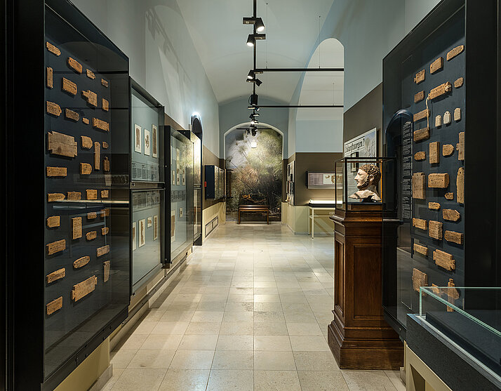View of the Papyrus Museum. On display are the themes of the afterlife and material art.