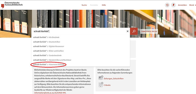 Screenshot aus dem Online-Katalog der Österreichischen Nationalbibliothek