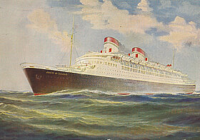 Gemälde von Schiff auf dem Meer.