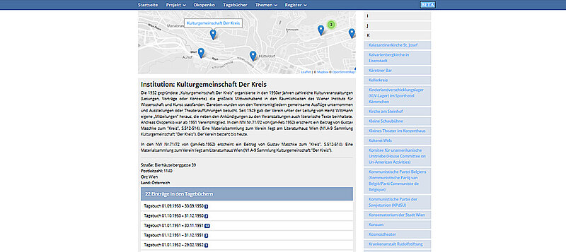 Screenshot Kulturgemeinschaft "Der Kreis", Suche