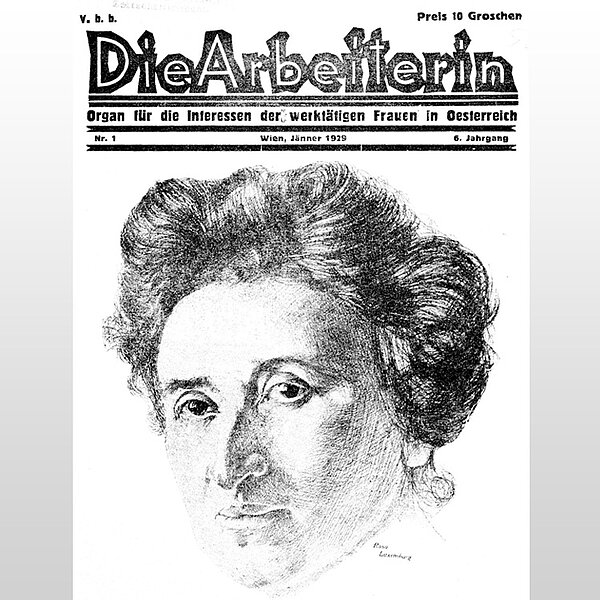 Titelseite Die Arbeiterin mit Zeichnung Rosa Luxemburgs