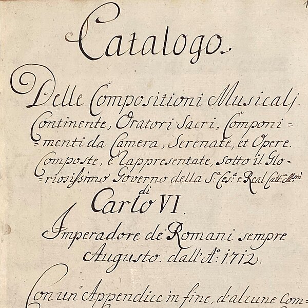 Handschrift mit der Überschrift "Catalogo"