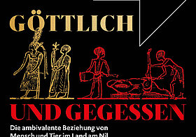 Plakat mit Menschen und Tieren. 