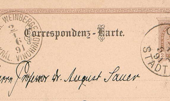 Korrespondenzkarte, adressiert an August Sauer