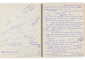 Stefan Zweig mit seiner Ehefrau Lotte bei der Ankunft in Argentinien. Schreibblock, Notizen in blauer Tinte