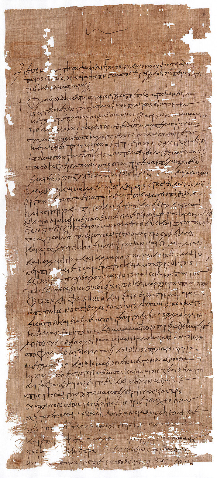 Vertragsurkunde über das Pachten eines Weingartens auf Papyrus.