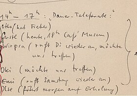 Detail, Manuskript FÜR ERNST mit Zeichnungen und Texten auf vergilbtem Papier.