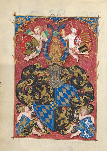 Zeichnung von Wappen mit zwei Engelchen und zwei Babys