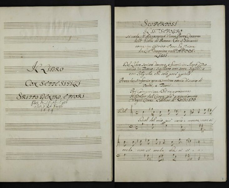 Handschriftliches Notenblatt mit schnörkeliger Beschriftung