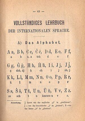 Zamenhof, Ludwik (1887d): Internationale Sprache. Vorrede und vollständiges Lehrbuch. Warschau: Gebethner et Wolff, S. 43