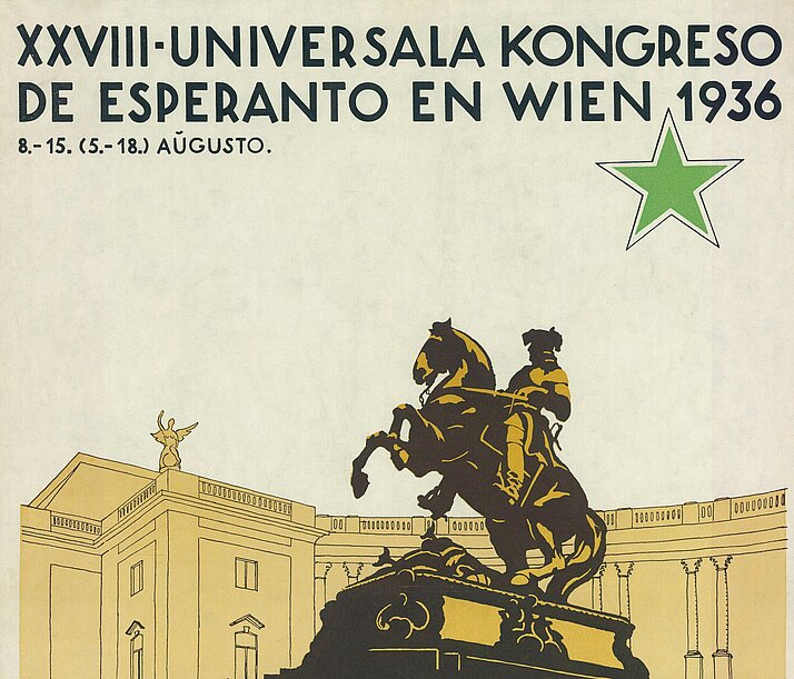 Plakat zum 28. Esperanto-Weltkongress, Wien 1936, Ansicht des Heldenplatzes 