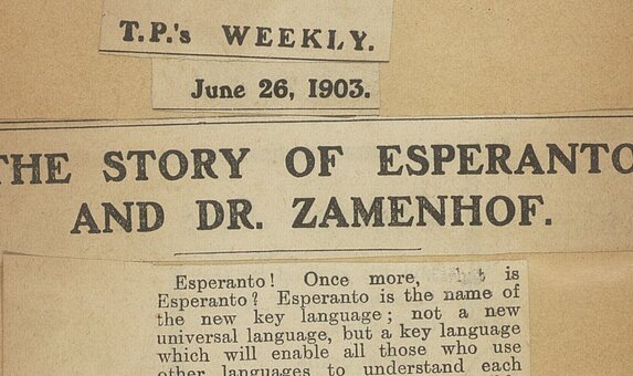 Zeitungsausschnitt aus dem Jahr 1903 zum Thema Esperanto