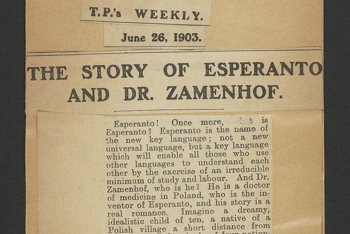 Zeitungsausschnitt aus dem Jahr 1903 zum Thema Esperanto