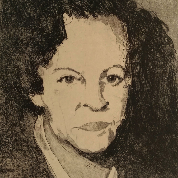 Porträt-Zeichnung von Marlen Haushofer in schwarz