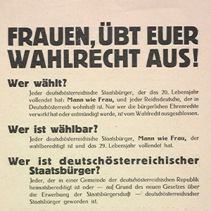 Flyer mit Titel: "Frauen, übt euer Wahlrecht aus!"