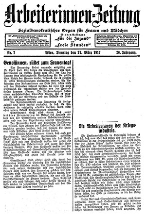 Arbeiterinnen-Zeitung, Titelseite
