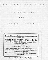 Abb. 1: Hugo Fried: Das Lied von Wien, maschinschriftliche Reinschrift, Ausschnitt aus dem Deckblatt mit Aufkleber des Verlags Max Pfeffer. [ÖLA]. In: Sichtungen 2, S. 68